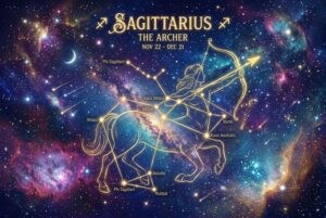 Sagittarius zodiac symbol with May 14, 2026 calendar date for daily horoscope reading.