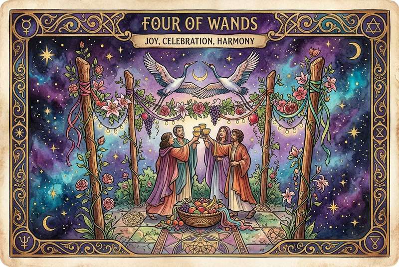 Four of Wands Tarot Card Meaning: A Message of Joy, Celebration & Harmony