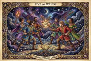 Five of Wands Tarot Card Meanings: Navigating Conflict & Finding Common Ground