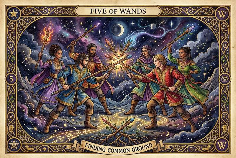 Five of Wands Tarot Card Meanings: Navigating Conflict & Finding Common Ground