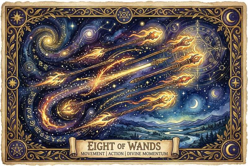 Eight of Wands Tarot Card Meanings: Movement, Action & Divine Momentum