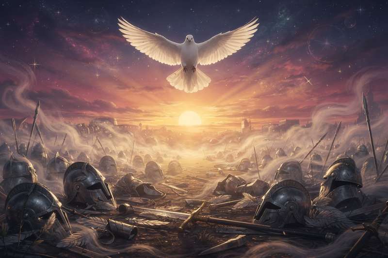 Symbolic representation of internal conflict and spiritual struggle depicted through wartime imagery in dreams.