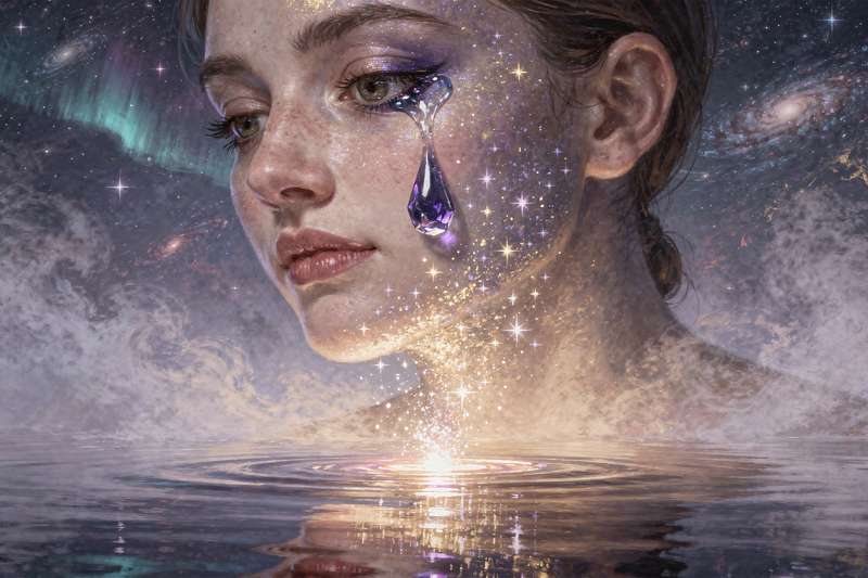 Tears streaming down a person's face during an emotional moment of release and spiritual awakening.