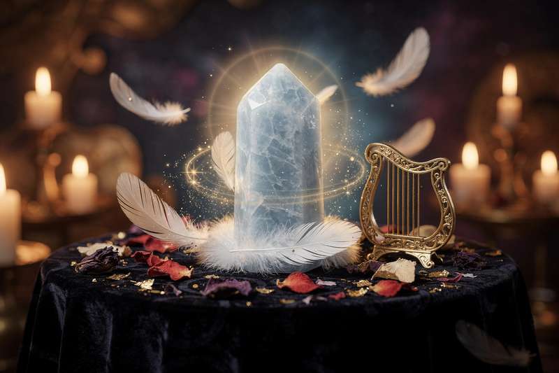 Light blue angelite crystal formation used for spiritual connection and angelic guidance.