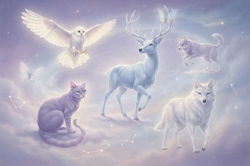 Various animals in a mystical forest setting representing different symbolic meanings and dream interpretations.