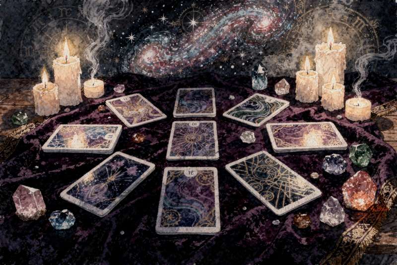 Tarot cards arranged in a spread layout designed for reading financial prosperity and wealth manifestation guidance.