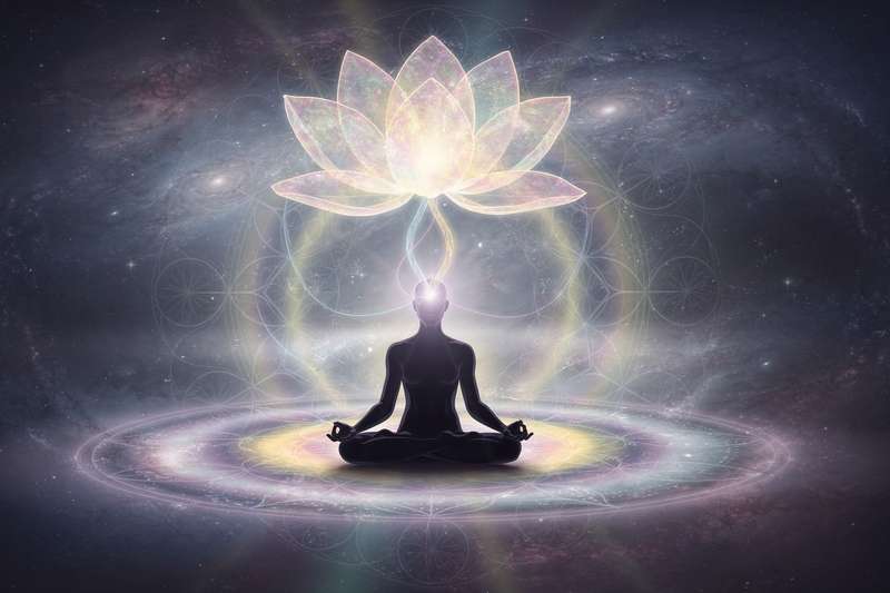 Peaceful person meditating in nature during spiritual transformation and personal healing journey.