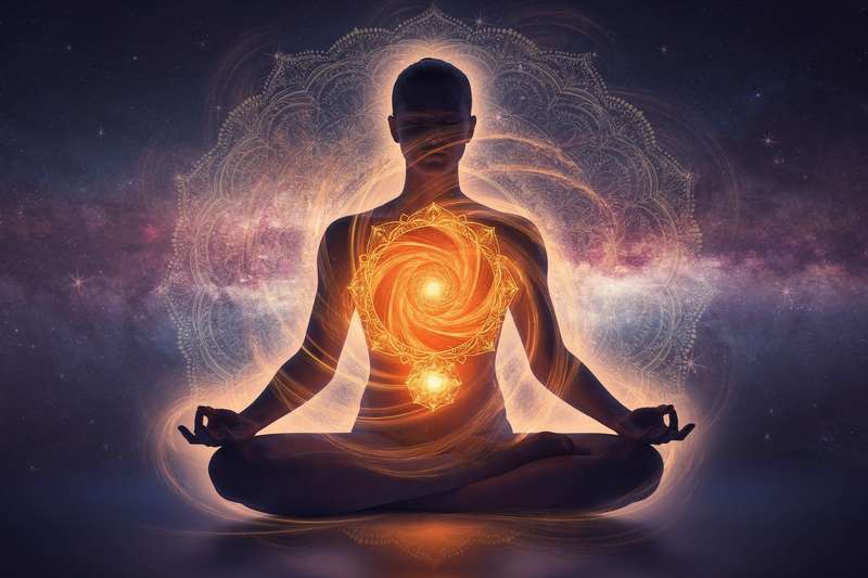 Flexible woman in orange performing a hip-opening yoga pose to activate sacral chakra energy.