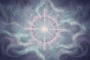 Sacred geometric patterns and ancient symbols arranged in a circle for contemplative practice and spiritual alignment.