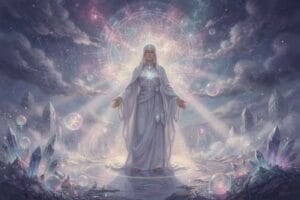 Sacred geometric patterns and mystical iconography layered throughout classical and contemporary artwork.
