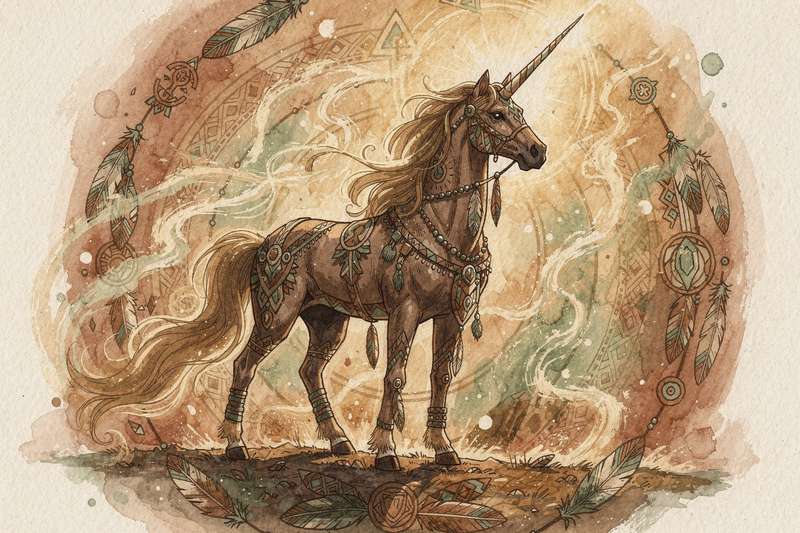 Mythical unicorn with spiraling horn standing in ethereal light symbolizing purity and magical transformation.