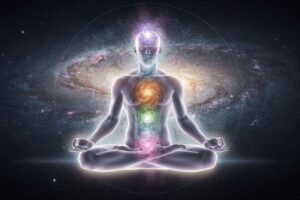 Beginner practicing guided meditation to align and balance the seven chakras throughout the body.
