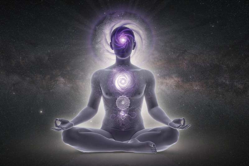 Person meditating with glowing light between eyebrows representing third eye chakra activation and spiritual awakening.