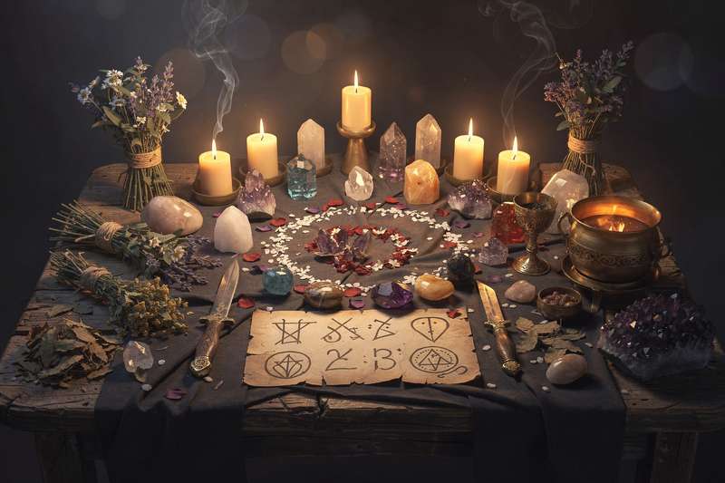 Eight colorful seasonal circles representing the major and minor festivals celebrated throughout the witchcraft calendar year.