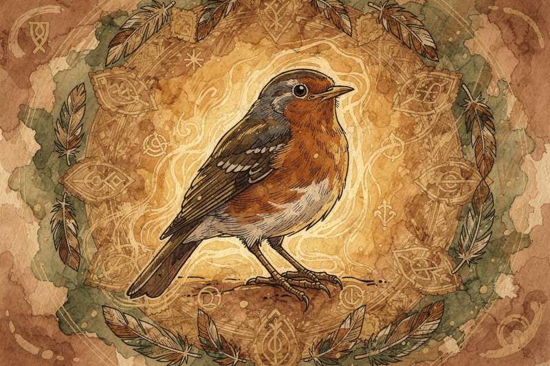 Robin perched on branch representing renewal, hope, and the spiritual messages of this beloved bird guide.