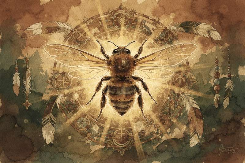 Honeybee flying among wildflowers, symbolizing productivity, community cooperation and the rewards of collective work.