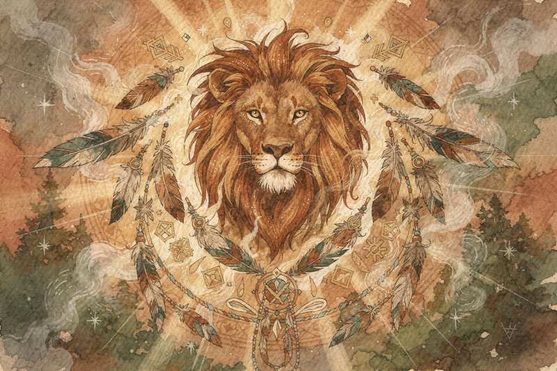 Majestic lion representing courage, confidence and natural leadership qualities of the Leo spirit animal.