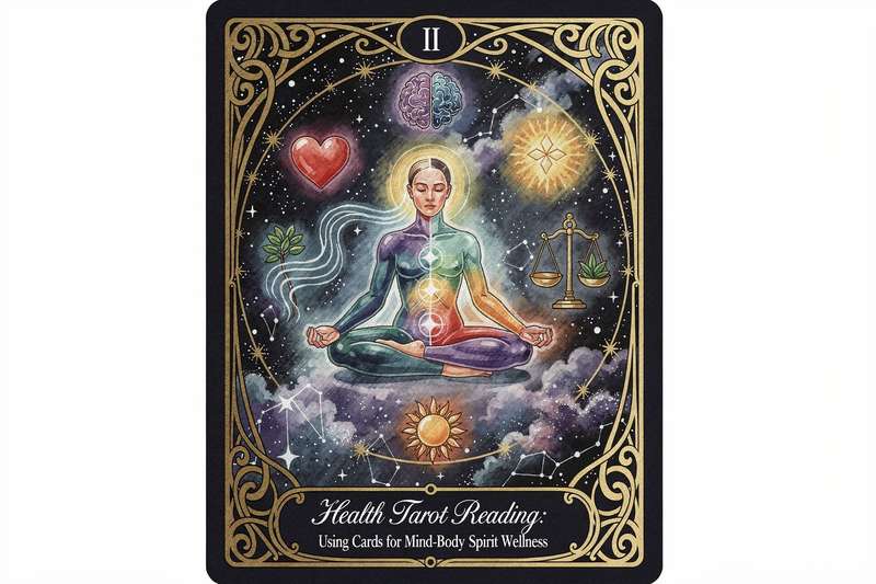Tarot cards arranged in a wellness spread layout symbolizing holistic health integration.