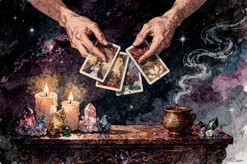 Spread of tarot cards arranged for a guidance reading session with clear question-focused layout.