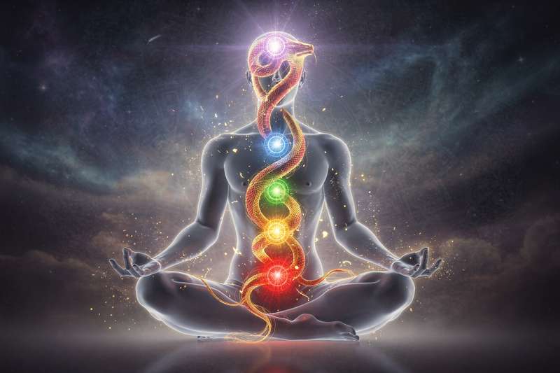 Physical and energetic manifestations of kundalini activation moving through the body's chakra system.