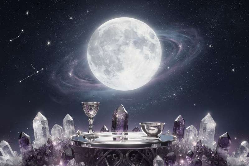 Glass jar filled with clear water sitting under full moonlight overnight for lunar charging.