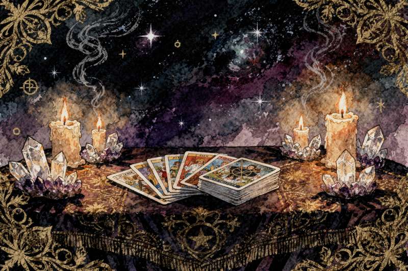 Tarot cards spread showing symbols of travel, exploration and freedom aligned with Sagittarius traits.