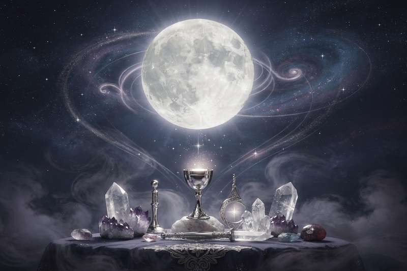 Astrological chart showing planetary positions across twelve houses with moon symbol highlighted for natal interpretation.