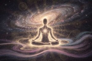A person in meditation posture experiencing inner peace through acceptance and release of control.