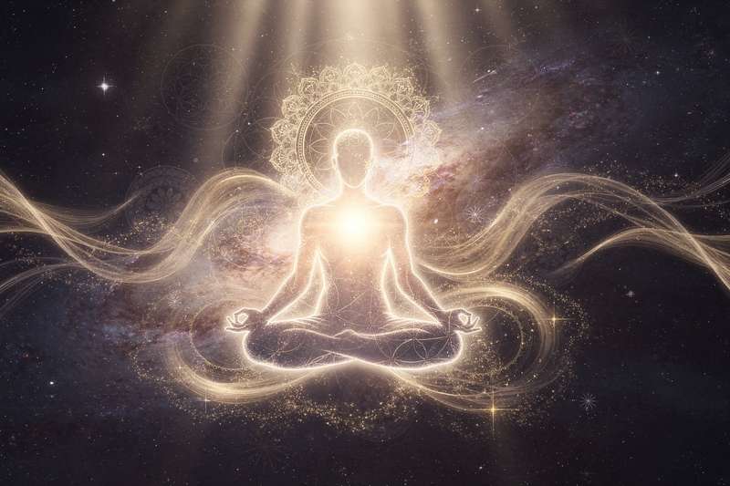 Person meditating peacefully in natural sunlight, reflecting inner transformation and spiritual development.