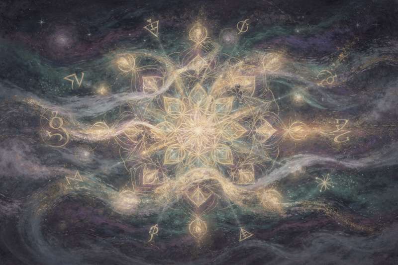 Ancient runic symbols arranged in a bind rune pattern for magical practice and incantation rituals.