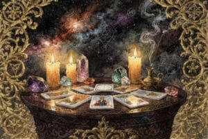 Ten tarot cards laid out representing themes of movement, adventure, and exploration for travelers.