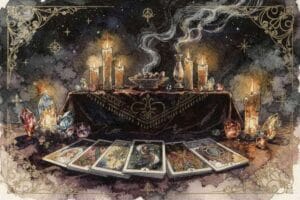 Tarot cards representing ambition, progress, and accomplishment laid out in a spread for success readings.