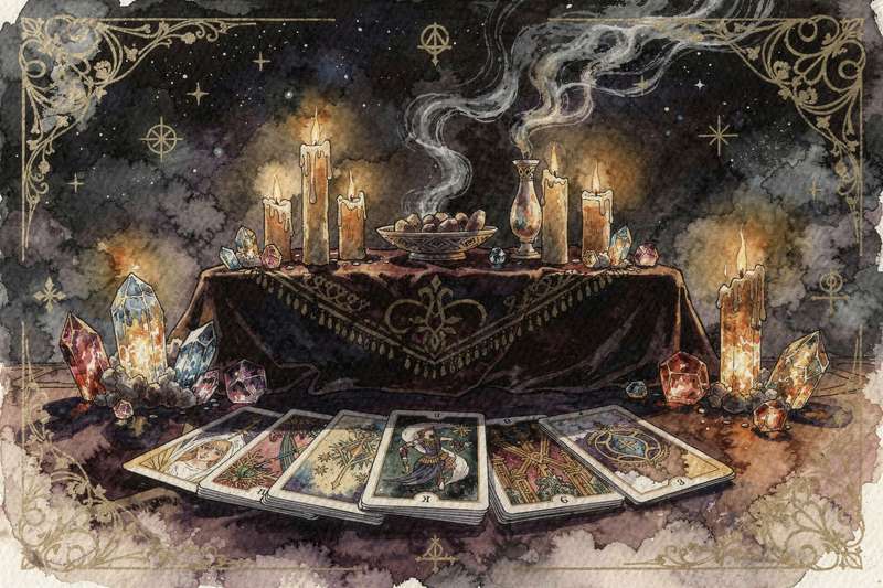 Tarot cards representing ambition, progress, and accomplishment laid out in a spread for success readings.