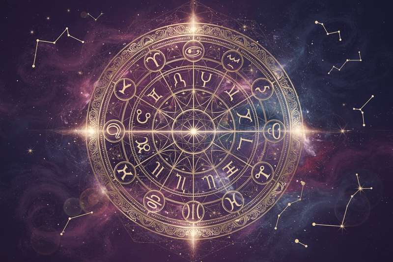 Astrological wheel displaying zodiac symbols and planetary positions for October's weekly forecasts.