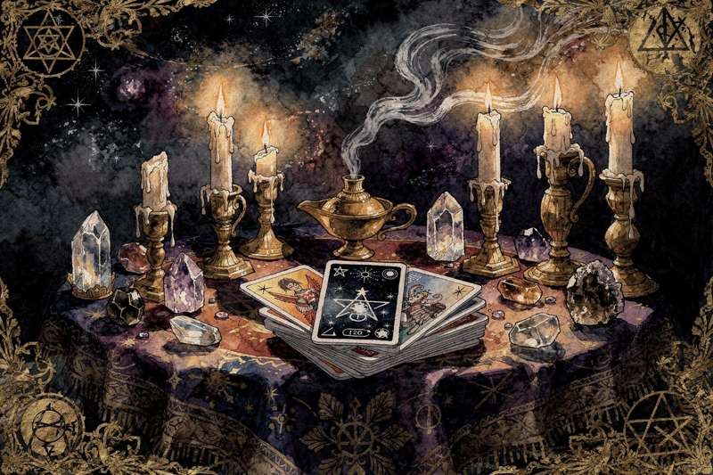 Tarot cards laid out in a spread formation revealing romantic themes and heart-centered symbolism for love readings.