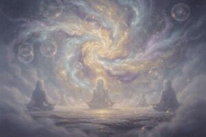 Violet flame energy visualization surrounding a meditating figure in spiritual transformation.