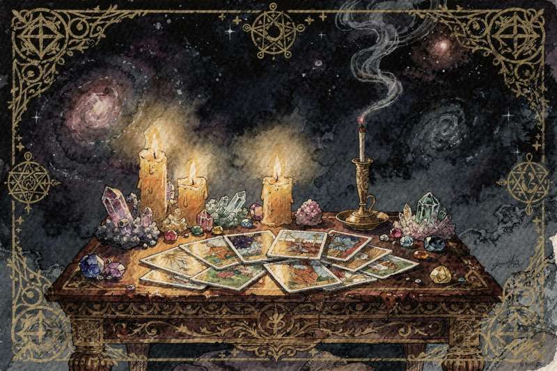 Tarot cards arranged for a weekly reading covering themes of preparation, faith, and letting go.