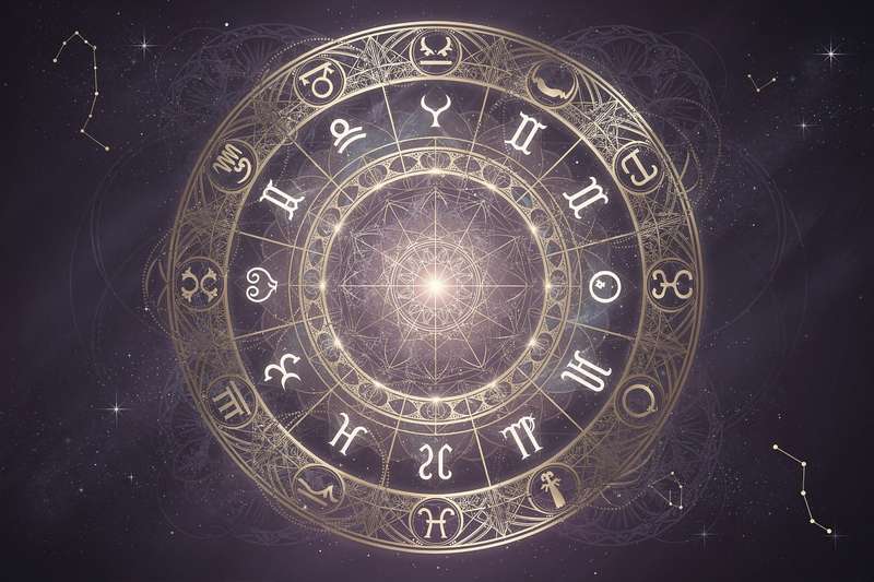 Celestial chart showing planetary positions and zodiac signs for February 2025 astrological forecasts.