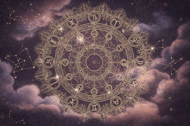 Zodiac wheel displaying all twelve astrological signs arranged in a circular pattern.