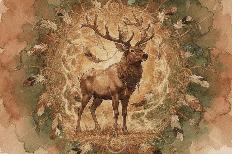 Majestic elk standing in a forest clearing symbolizing strength, independence, and spiritual guidance.