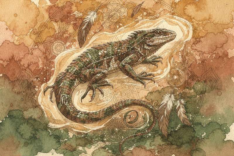 Lizard basking on a rock symbolizing adaptability, regeneration, and grounded spiritual awareness.