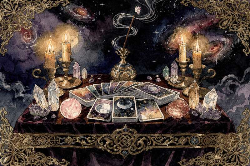 Red and earth-toned tarot cards arranged to illustrate grounding energy and foundational chakra alignment practices.