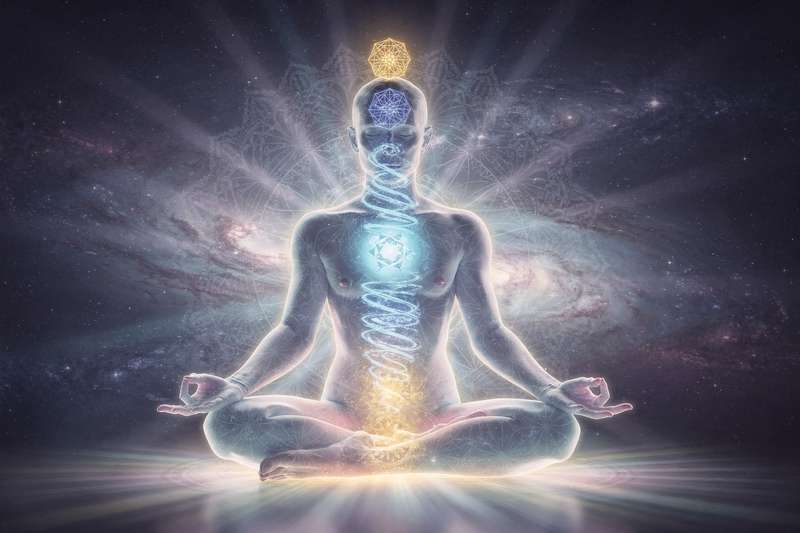 Blue and purple foods like blueberries, throat-healthy herbs, and water arranged to support Vishuddha chakra healing.