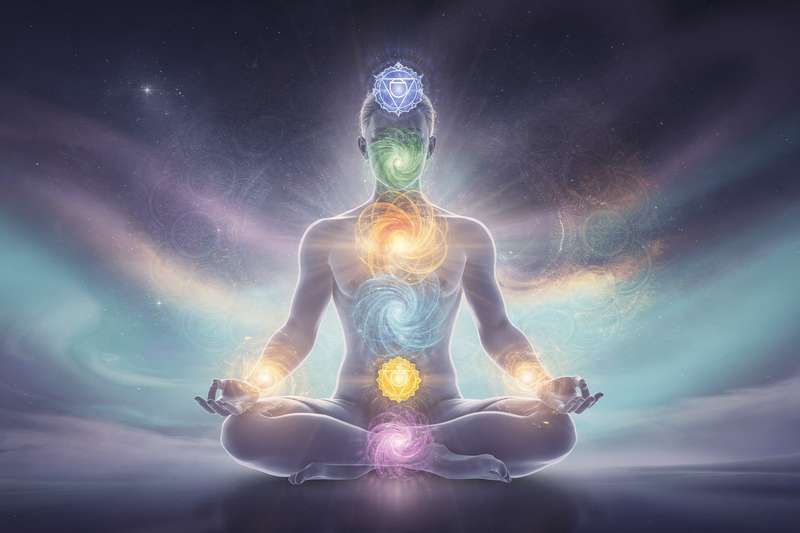 Seven energy centers aligned along the spine, each with distinct colors and spiritual functions for body healing.