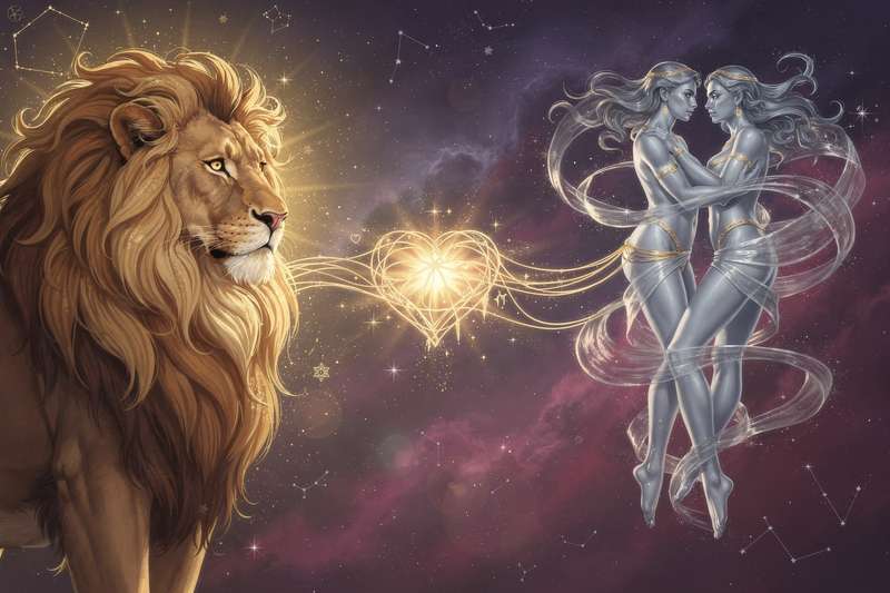 Leo man and Gemini woman couple exploring romantic compatibility and astrological connection.