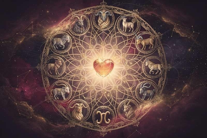 Virgo zodiac sign symbol surrounded by compatible friendship signs and harmony elements.