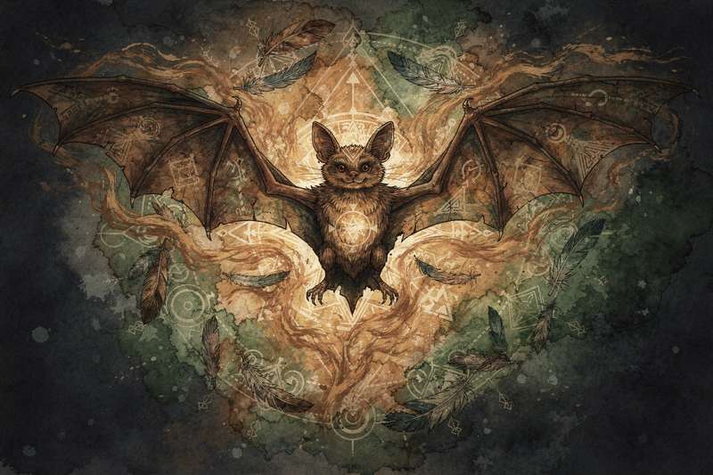 Bat flying through moonlit night symbolizing intuition, transformation and spiritual rebirth.