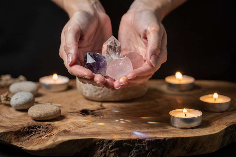 Assorted polished crystals arranged for emotional healing and wellness support.