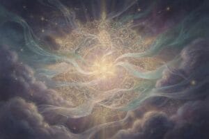 Contemporary practitioner arranging crystals and herbs for modern metaphysical rituals and spiritual practices.