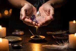 Natural crystals arranged to showcase stones known for enhancing courage and inner strength.